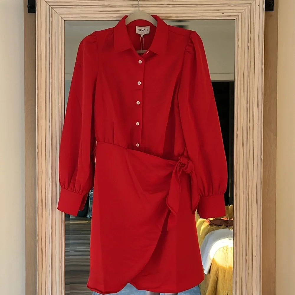FRNCH Odelie Faux Wrap Dress‎ Red NWT Size Small